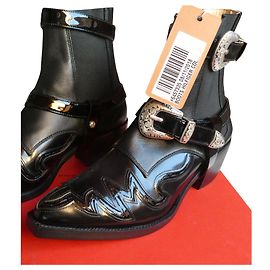 Botas Vaqueras Tommy Hilfiger Cuero Charol Negro