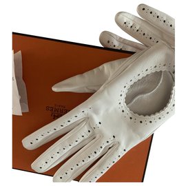 Gants Hermès Cleopatra en cuir d'agneau blanc