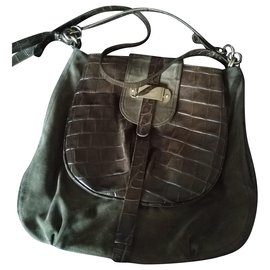 Furla Umhängetasche aus Leder und Hirschleder Olivgrün