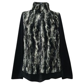 Louis Féraud Strickjacke Jacke Schwarz Grau Baumwolle Pelz