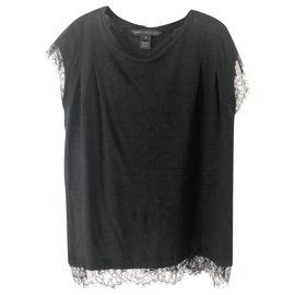 Marc by Marc Jacobs Top de lino negro con detalles de encaje