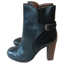 Céline Lederstiefeletten schwarz mit Holzabsatz