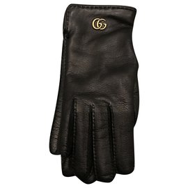 Gucci Lederhandschuhe Schwarz mit goldenem Logo