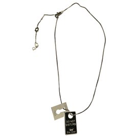 Collana Dior con 2 placche pendenti nera e argento acciaio