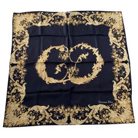 Pañuelo Dior de seda azul y dorado