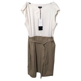 Escada Sport Zweifarbiges Kleid in Weiß und Beige aus Baumwolle