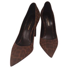 Saint Laurent Leopard Print Wildleder Pumps 38