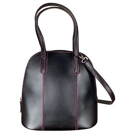 Borsa a mano Lancel in pelle nera con cuciture fucsia