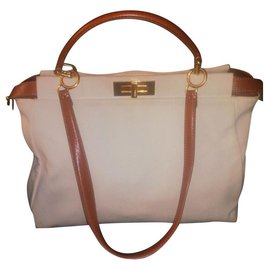 Fendi Peekaboo Handtasche Baumwolle Eggshell