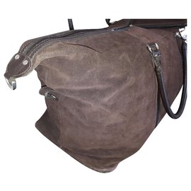 Flamant Leather and Suede Travel Bag Chocolate - Autre Marque