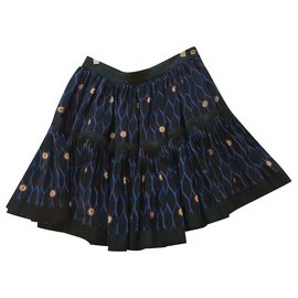 Falda corolla de seda estampada negra - Autre Marque