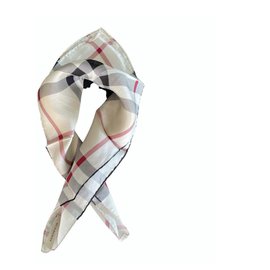 Sciarpa Burberry in seta beige a quadri rossi