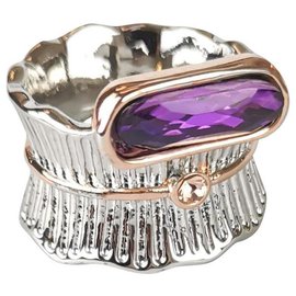Anello argentato con dettagli dorati e cristallo viola - Autre Marque