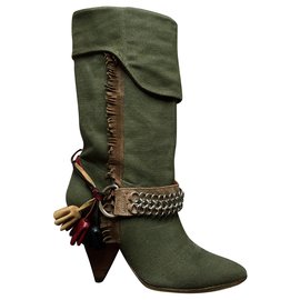 Stivali Cowboy Isabel Marant Verde Oliva in Tessuto