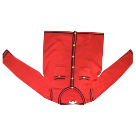 Sandro Strickjacke Rot aus Wolle und Kaschmir mit Goldknöpfen