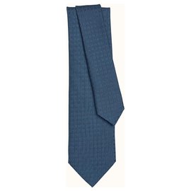 Hermès Façonnée H Silk Tie Blue Light Green