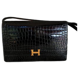 Borsa Hermès Annie Haute Couture in pelle di coccodrillo nera