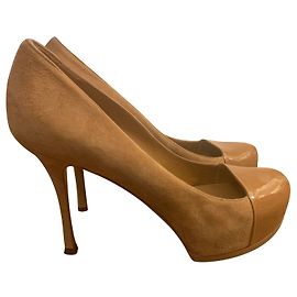 Décolleté Saint Laurent Tribtoo Beige in Pelle di Cervo
