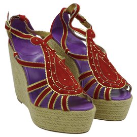 Sandali Espadrillas con Zeppa Hermès Camoscio Viola e Rosso