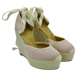 Espadrillas con zeppa Hermès in tela rosa e beige