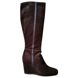 BOTAS DE CUÑA PRADA BROWN ANTE - Prada