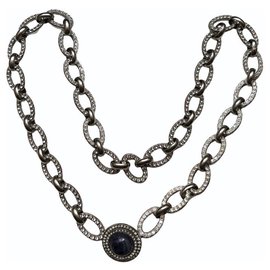 Collier Yves Saint Laurent en métal argenté et strass