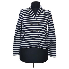 Juicy Couture Striped Blazer Blue and White Cotton