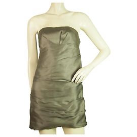 Jay Ahr Taupe Marrón Sin Tirantes 100% Mini Vestido de Seda Largo Talla S