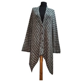 Oska graue lange gestreifte Strickjacke Wolle Alpaka - Autre Marque