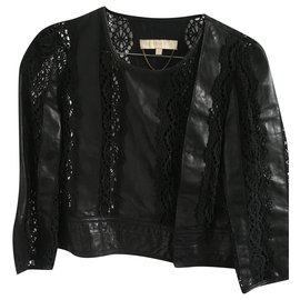 Giacca corta Vanessa Bruno in pelle e pizzo nera