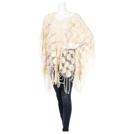 Twin Set Häkelponcho Strickjacke beige Baumwolle