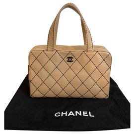 Chanel Wild Stitch Boston Tasche Beige Leder