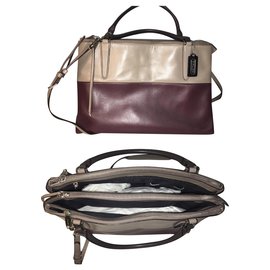 Coach Handtasche zweifarbig dunkelrot und taupe aus Leder