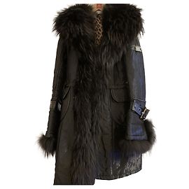Cappotto Giorgio & Mario Nero Impermeabile con Collo in Volpe