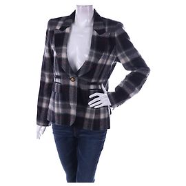 Autre Marque Blazer Smythe en laine tartan avec détails en cuir