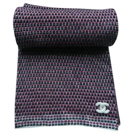 Chanel Schal lang lila Kaschmir Viskose Metallic