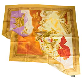 Lenço de seda quadrada grande com estampa de anjos multicoloridos Genny xale