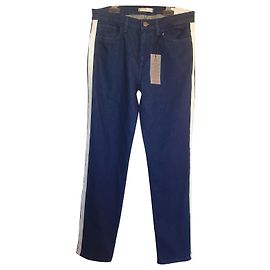 Calça jeans Tommy Hilfiger em denim azul escuro com listras brancas