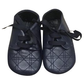 Baby Dior Cannage Lederschuhe Navy Blau