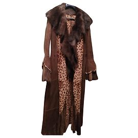 Autre Marque Abrigo largo Tollet Fourreur de ante leopardo marrón oscuro