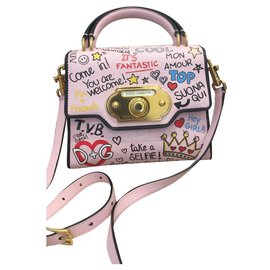 Dolce & Gabbana Graffiti Welcome Satchel Tasche Rosa Kalbsleder