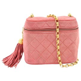 Portafoglio Chanel in scamosciato rosa con catena
