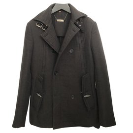 Very nice black quilted cotton pea coat by "John Galliano" in size 48 Italian.