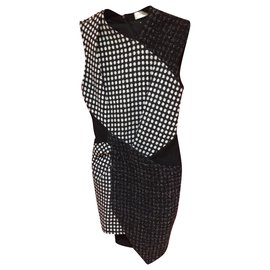 Autre Marque Vestido Yiqing Yin de seda y lana blanco y negro