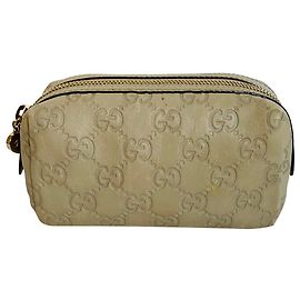 Gucci Vinity Kosmetiktasche Leder Beige Grau