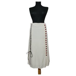 Falda midi By Malene Birger Blanca Multicolor Viscosa Lino