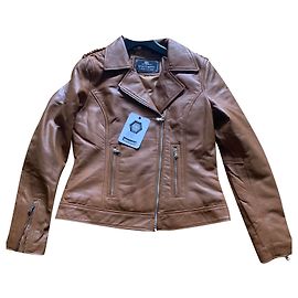 Autre Marque Chaqueta motera de piel de cordero caramelo