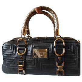 Borsa Gianni Versace Greek Quilt in pelle nera