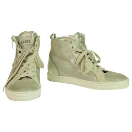 Hogan Rebel Silver Lace Up & Zipper High Top Trainers Sneakers taglia 37 Scarpe