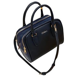 Borsa a mano Furla Siri in pelle nera e blu navy